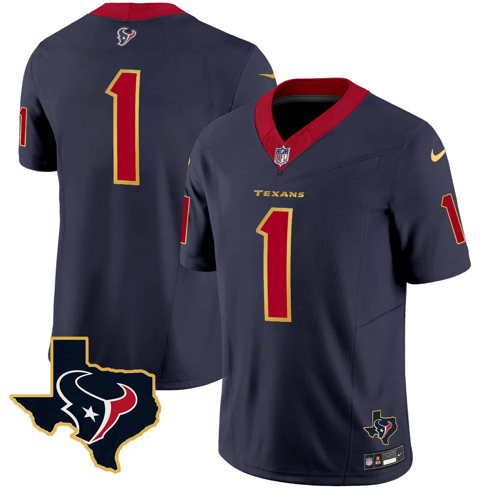 Men Houston Texans #1 Diggs Dark blue Gold 2024 Nike Trim Vapor NFL Jersey style 1